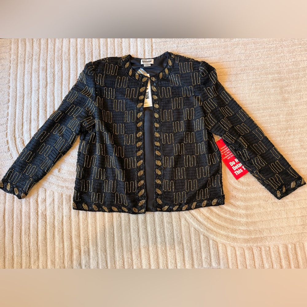 Beaded Silk Open Front Jacket